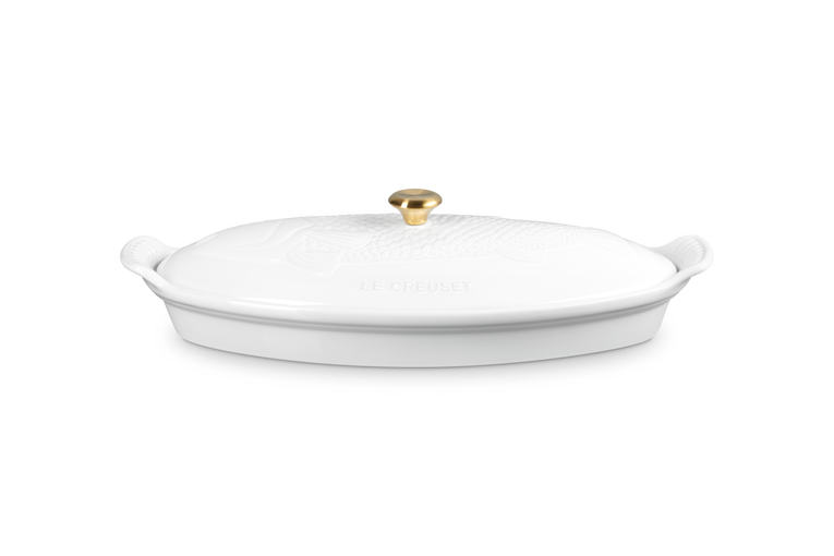 ﻿Le Creuset Fischbackform Tradition mit Deckel aus Steinzeug Räumungsverkauf