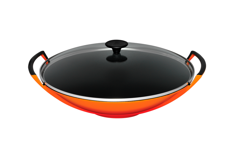 Le Creuset Wok aus Gusseisen mit Glasdeckel
