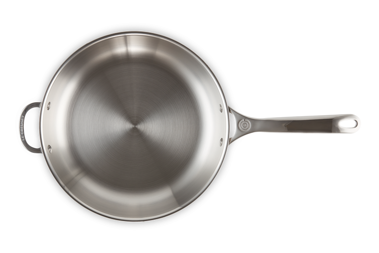 Le Creuset Unbeschichtete Bratpfanne mit Gegengriff aus 3-ply PLUS Edelstahl 50% Rabatt mit kostenlosem Versand