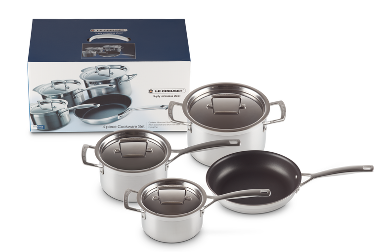 Le Creuset 4-teiliges Kochgeschirrset aus 3-ply Edelstahl Tägliche Deals