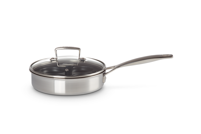 Le Creuset Unbeschichtete Sautépfanne mit Pochiereinsatz aus 3-ply Edelstahl