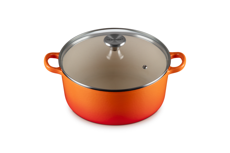 Le Creuset Runder Bräter aus Gusseisen mit Glasdeckel Top Angebot