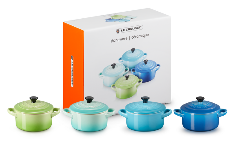 Le Creuset 4er-Set Mini Cocottes Meeresbrise aus Steinzeug Nur noch ein Tag übrig