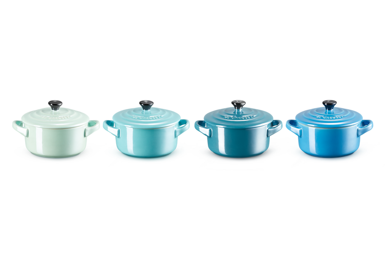 Le Creuset 4er-Set Mini Cocottes Metallics Blau-Grün aus Steinzeug