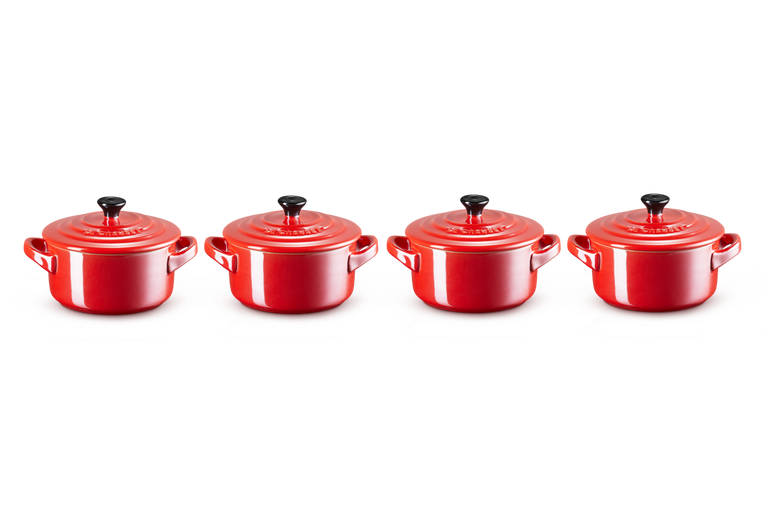 Le Creuset 4er-Set Mini Cocottes Metallics Kirschrot aus Steinzeug