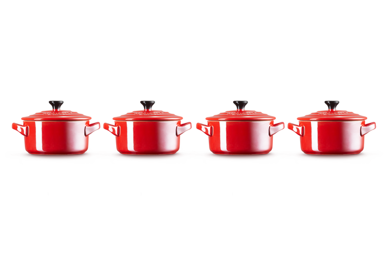 Le Creuset 4er-Set Mini Cocottes Metallics Kirschrot aus Steinzeug Top Angebot