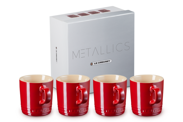 Le Creuset 4er-Set Becher Metallics Kirschrot aus Steinzeug Black Friday Preise