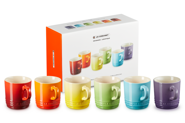 Le Creuset 6er-Set Cappuccino-Becher Regenbogen Hotsell