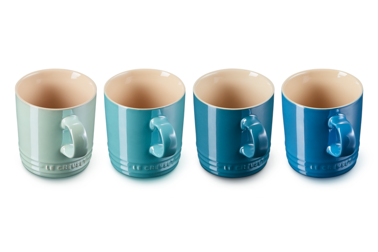 Le Creuset 4er-Set Becher Metallics Blau-Grün aus Steinzeug Schlussverkauf
