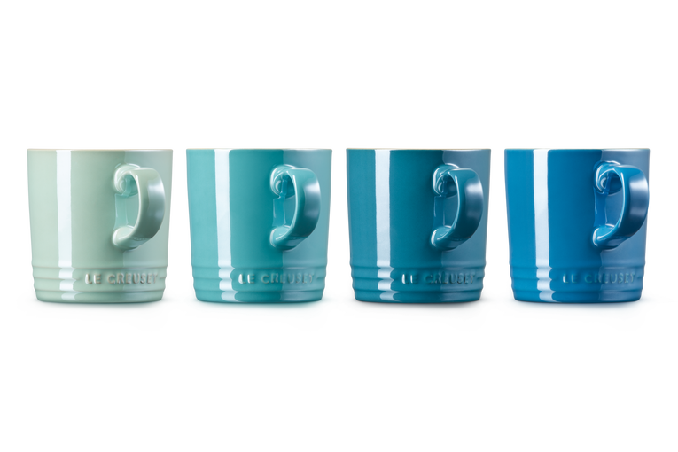 Le Creuset 4er-Set Becher Metallics Blau-Grün aus Steinzeug Schlussverkauf