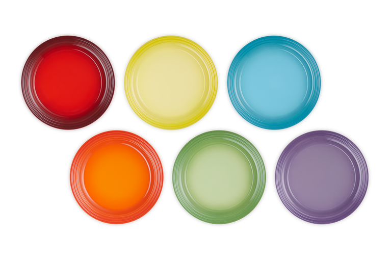 Le Creuset 6er-Set Speiseteller Regenbogen aus Steinzeug Riesige Rabatte