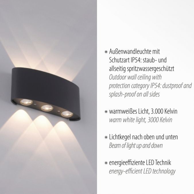 Paul Neuhaus LED Wandlampe 6 flammig anthrazit farbig Außenlampe Innenlampe dekorativ Tägliche Deals