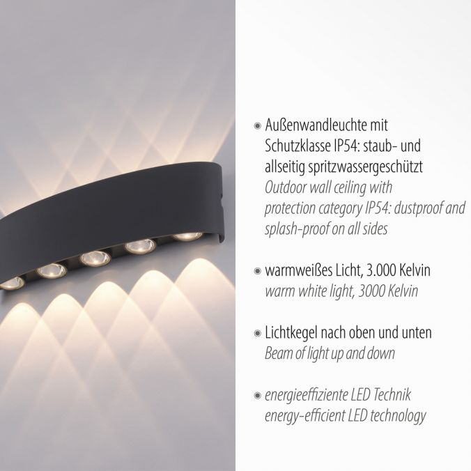 Paul Neuhaus LED Wandlampe 10 flammig anthrazit farbig Außenlampe Innenlampe dekorativ Sonderangebote