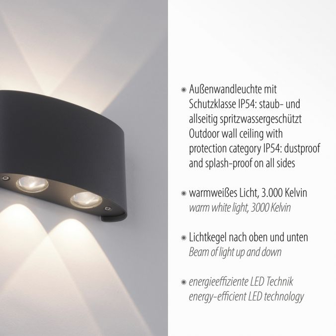 Paul Neuhaus LED Wandlampe 4 flammig anthrazit farbig Außenlampe Innenlampe dekorativ Riesige Ersparnisse