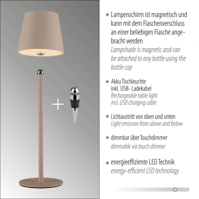 Paul Neuhaus LED Flaschenleuchte beige Akku Touchdimmer USB IP54 Tischleuchte VIP-Rabatte