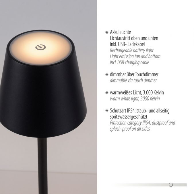 Paul Neuhaus Akku Tischleuchte ,schwarz, Indoor, Outdoor, Camping Letzte 3 Tage