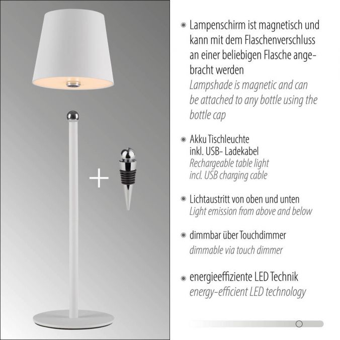 Paul Neuhaus LED Flaschenleuchte weiß Akku Touchdimmer USB IP54 Tischleuchte JETZT KAUFEN