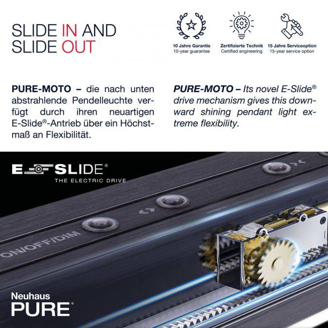 Paul Neuhaus Paul Neuhaus PURE MOTO e-SLIDE® aluminium elektrisch ausfahrbar Pendelleuchte Clearance-Verkauf