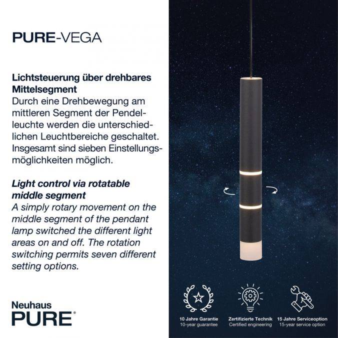 Paul Neuhaus Paul Neuhaus PURE VEGA LED Pendelleuchte schwarz 1 flammig mit Lichtmodi 50% Rabatt für begrenzte Zeit