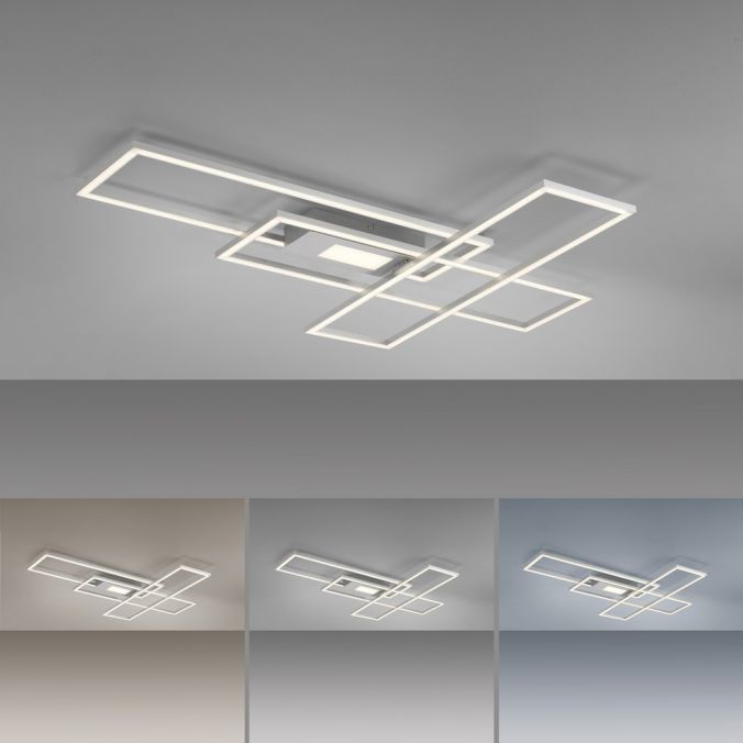 Paul Neuhaus LED Deckenlampe silberfarbig 99x29cm rechteckig dimmbar Downlight+Sidelight Rabatt