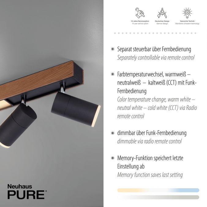 Paul Neuhaus Paul Neuhaus LED Deckenleuchte PURES-LINES SPOT Eiche geölt dimmbar CCT drehbar Exklusive Angebote