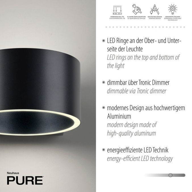 Paul Neuhaus Paul Neuhaus LED Wandleuchte PURE Clipse grau Tronicdimmer Blitzangebot