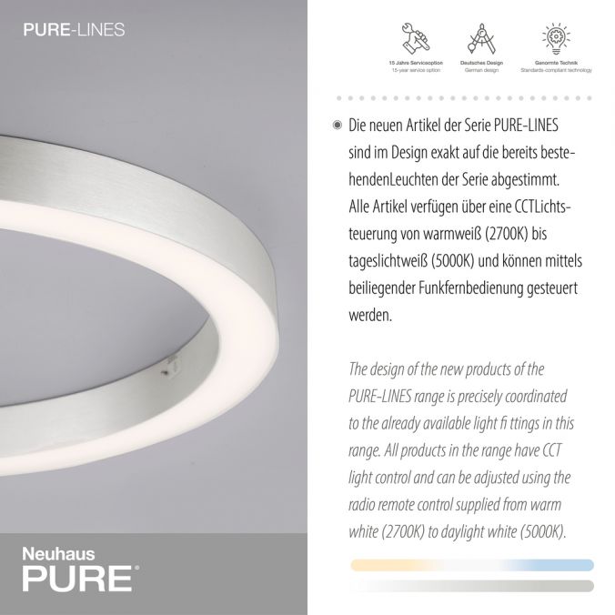 Paul Neuhaus Paul Neuhaus LED Deckenleuchte PURE-LINES ROUND aluminium 50x50 CCT Fernbedienung Große Rabatte