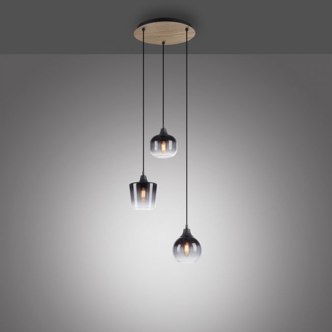 Paul Neuhaus LED Pendelleuchte Holz 3 flammig Rauchglas modern Wohnlampe Tägliche Deals