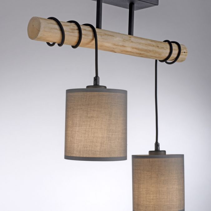 Paul Neuhaus LED Deckenleuchte Echtholz 2 flammig Stoffschirm Landhaus Design Wohnlampe VIP-Rabatte