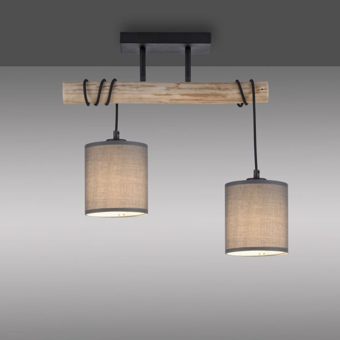 Paul Neuhaus LED Deckenleuchte Echtholz 2 flammig Stoffschirm Landhaus Design Wohnlampe VIP-Rabatte