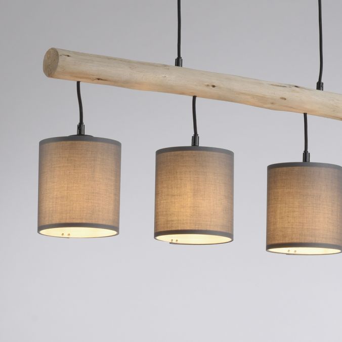 Paul Neuhaus LED Pendelleuchte Echtholz 1 flammig Stoffschirm Landhaus Design Wohnlampe Tiefpreis