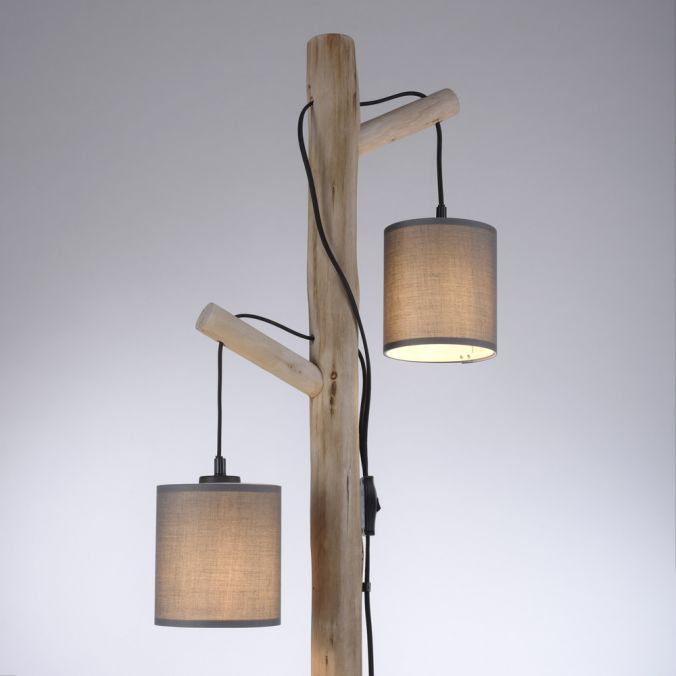 Paul Neuhaus LED Stehleuchte Echtholz 2 flammig Stoffschirm Landhaus Design Wohnlampe Wochenangebot