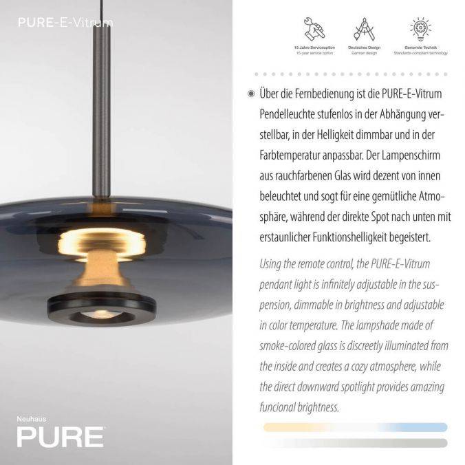 Paul Neuhaus Paul Neuhaus Pendelleuchte PURE Vitrum e-LIFT grau elektrisch Begrenzte Freigabe