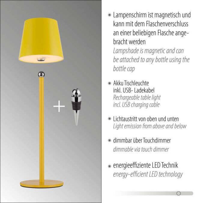 Paul Neuhaus LED Flaschenleuchte gelb Akku Touchdimmer USB IP54 Tischleuchte 50% Rabatt mit kostenlosem Versand