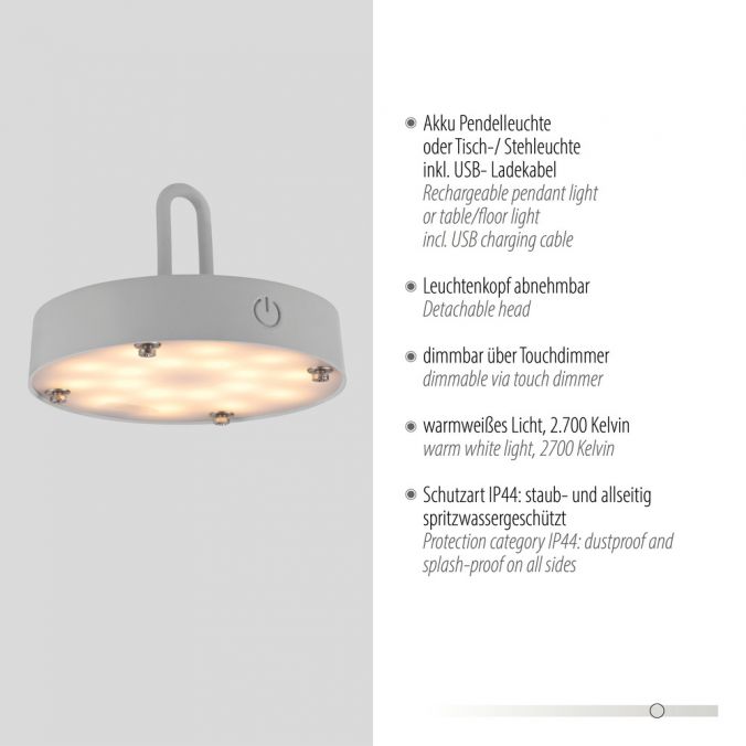 Paul Neuhaus LED Tischleuchte D=36cm greige Akkulampe USB IP44 dimmbar per Touch Speichern exportieren