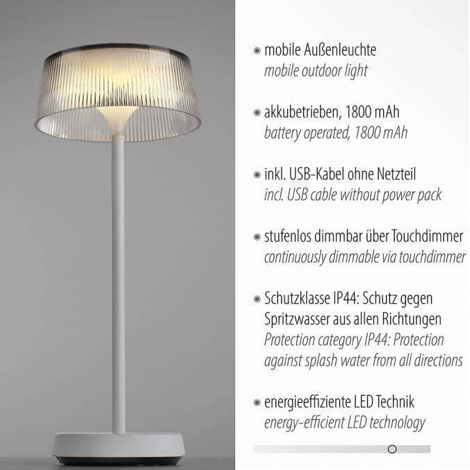 Paul Neuhaus Tischlampe Außenbereich weiß Akku Touchdimmer LED spritzwasserschutz IP44 Rabatte dieses Monats