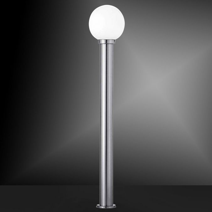 Paul Neuhaus Wegeleuchte, Kugelform, silber, 110cm Höhe, Opal, E27, Gartenleuchte 2025