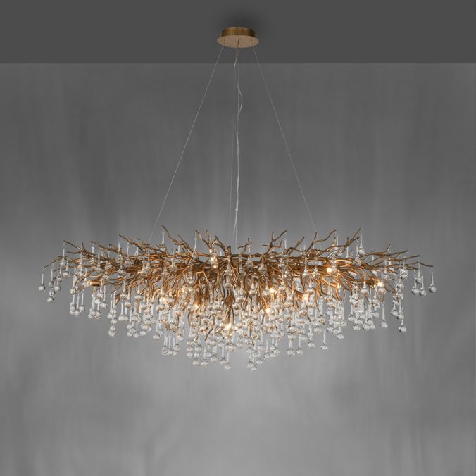 Paul Neuhaus Kronleuchter, Messing Optik, 400 Glasanhänger, elegant, Design Verkauf