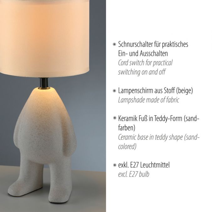 Paul Neuhaus LED Tischleuchte beige Männchen stehend Stoffschirm mit Schnurschalter Limitierter Zeitrabatt