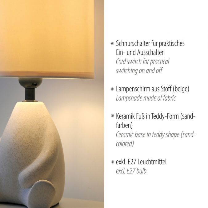 Paul Neuhaus LED Tischleuchte beige Männchen sitzend Stoffschirm mit Schnurschalter Fabrik Onlineshop