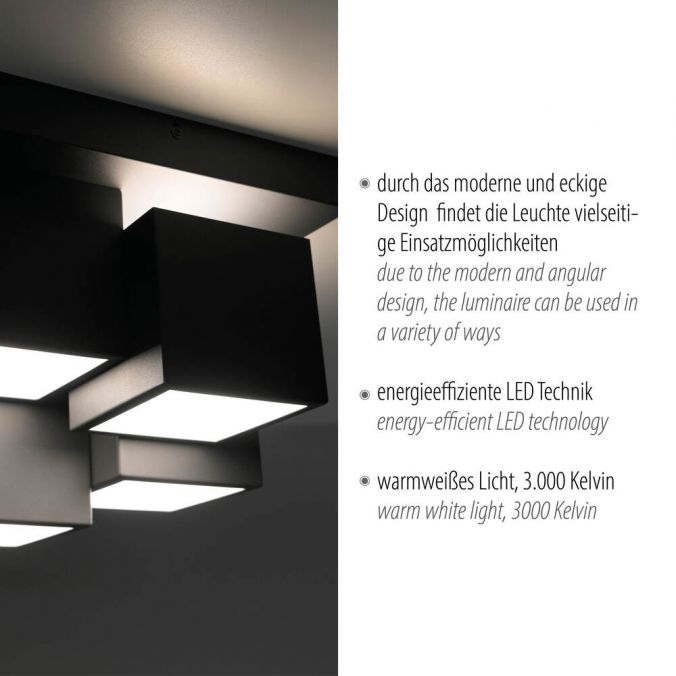 Paul Neuhaus LED Deckenleuchte schwarz Würfelform mit Backlight Wohnzimmer Fabrikpreis
