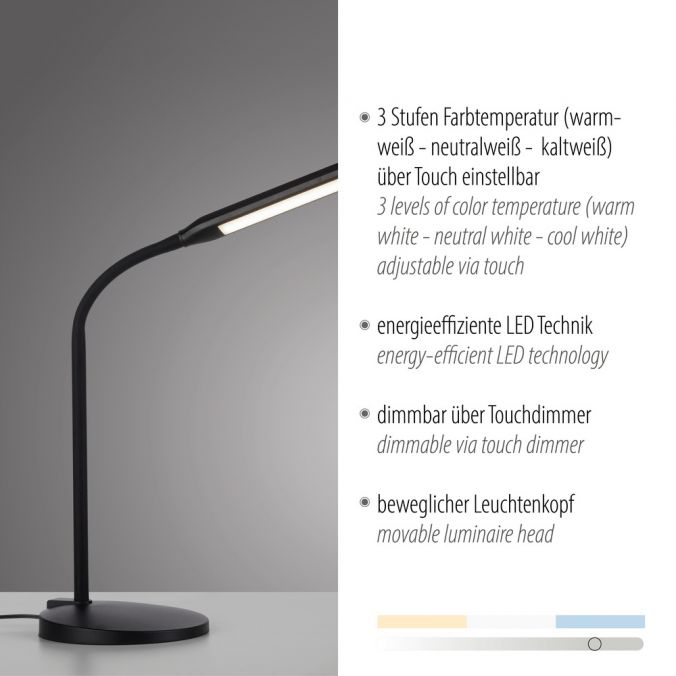 Paul Neuhaus LED Tischleuchte schwarz dimmbar per Touch CCT Schreibtischlampe Günstig kaufen