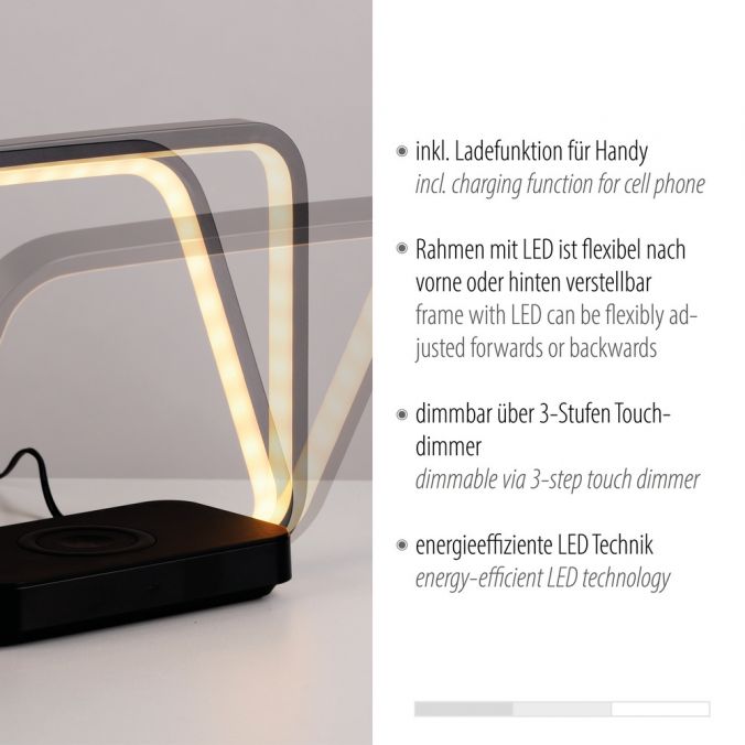 Paul Neuhaus LED Tischleuchte schwarz Handy Ladefunktion Touchschalter dimmbar Großer Ausverkauf