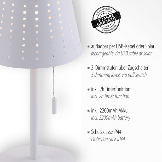 Paul Neuhaus LED Tischleuchte, weiss, dimmbar, solarbetrieben, modern, kabellos Räumungsverkauf