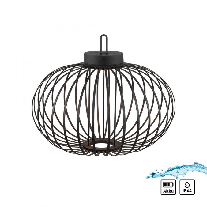 Paul Neuhaus LED Tischleuchte D=46cm schwarz Akkulampe USB IP44 dimmbar per Touch