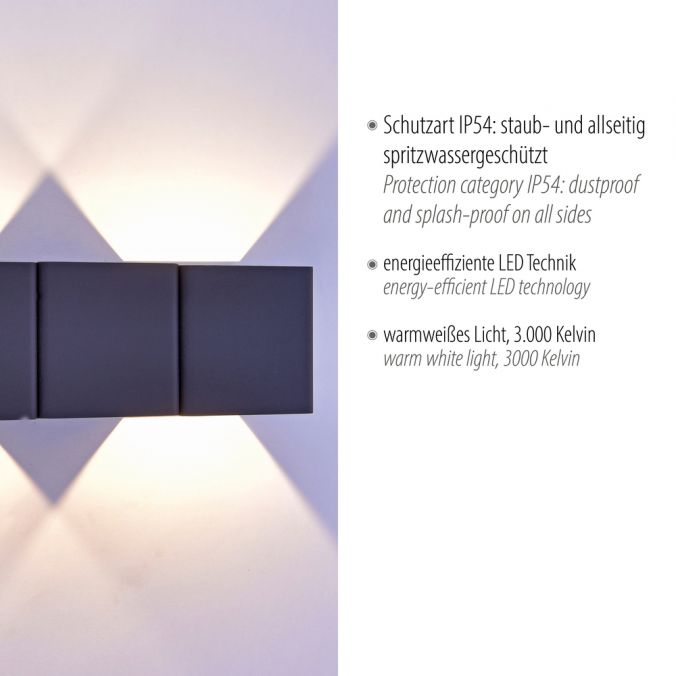 Paul Neuhaus LED-Außenwandleuchte, anthrazit, warmweiß, spritzwassergeschützt, modern Riesige Ersparnisse