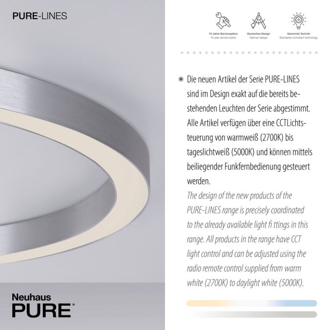 Paul Neuhaus Paul Neuhaus LED Deckenleuchte PURE-LINES ROUND aluminium 70x70 CCT Fernbedienung Tiefpreis
