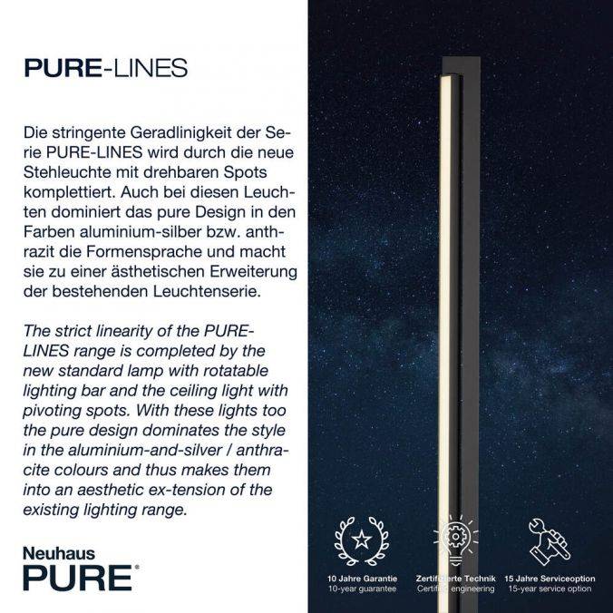 Paul Neuhaus Paul Neuhaus PURE LINES FLOOR LED Stehleuchte anthrazit dimmbar drehbar Schalter Kostenlose Rückgabe