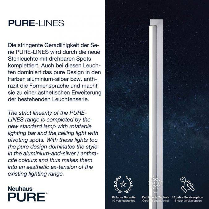 Paul Neuhaus Paul Neuhaus PURE LINES FLOOR LED Stehleuchte aluminium dimmbar drehbar Schalter Letzte 3 Tage