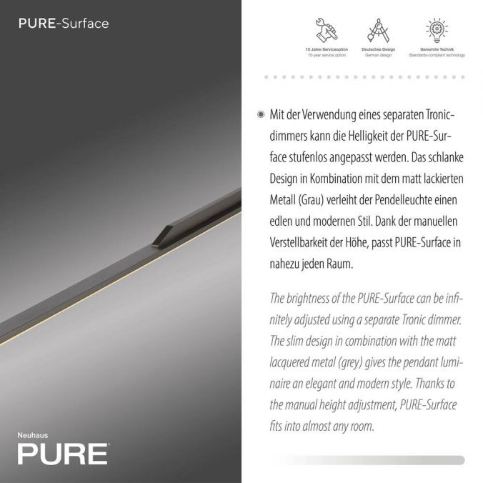 Paul Neuhaus Paul Neuhaus Pendelleuchte PURE Surface grau eloxiert 160x25 höhenverstellbar Fabrikladen
